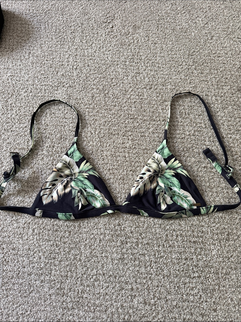 Tropical Leaf Triangle Bikini Top - Black & Green
